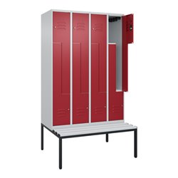 C+P Z-Spind Classic PLUS, Bank, 8 Fächer, 2120x1200x815mm, 7035/3003 Verschluss Zylinderschloss Sitzbanktyp untergebaut Material