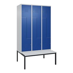 C+P Z-Spind Classic PLUS, Bank, 6 Fächer, 2120x1200x815mm, 7035/5010 Verschluss Zylinderschloss Sitzbanktyp untergebaut Material