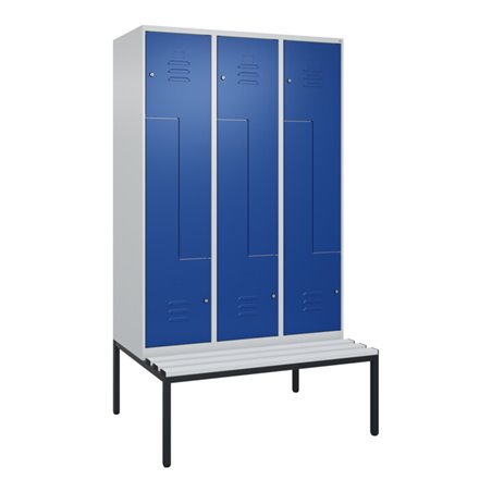 C+P Z-Spind Classic PLUS, Bank, 6 Fächer, 2120x1200x815mm, 7035/5010 Verschluss Zylinderschloss Sitzbanktyp untergebaut Material