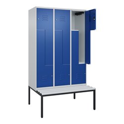 C+P Z-Spind Classic PLUS, Bank, 6 Fächer, 2120x1200x815mm, 7035/5010 Verschluss Zylinderschloss Sitzbanktyp untergebaut Material