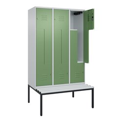 C+P Z-Spind Classic PLUS, Bank, 6 Fächer, 2120x1200x815mm, 7035/6011 Verschluss Zylinderschloss Sitzbanktyp untergebaut Material