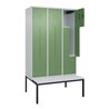C+P Z-Spind Classic PLUS, Bank, 6 Fächer, 2120x1200x815mm, 7035/6011 Verschluss Zylinderschloss Sitzbanktyp untergebaut Material