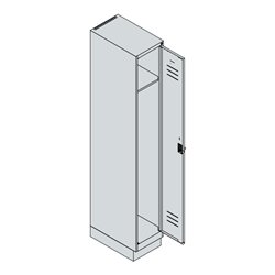 C+P Spind Classic PLUS, Sockel, 1 Abteil, 1950x300x500mm, 7035/5023 Verschluss Sicherheits-Drehriegel 3 Garderobenhaken