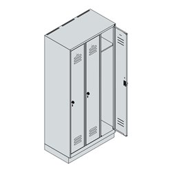 C+P Spind Classic PLUS, Sockel, 3 Abteile, 1950x900x500mm, 7035/2004 Verschluss Sicherheits-Drehriegel 3 Garderobenhaken