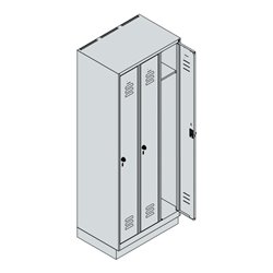 C+P Spind Classic PLUS, Sockel, 3 Abteile, 1950x750x500mm, 7035/0024 Verschluss Sicherheits-Drehriegel 3 Garderobenhaken