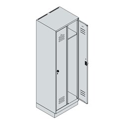 C+P Spind Classic PLUS, Sockel, 2 Abteile, 1950x600x500mm, 7035/7035 Verschluss Sicherheits-Drehriegel 3 Garderobenhaken