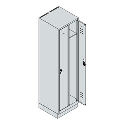C+P Spind Classic PLUS, Sockel, 2 Abteile, 1950x500x500mm, 7035/0024 Verschluss Sicherheits-Drehriegel 3 Garderobenhaken