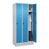 C+P Spind Classic PLUS, Sockel, 3 Abteile, 1950x900x500mm, 7035/5012 Verschluss Sicherheits-Drehriegel 3 Garderobenhaken