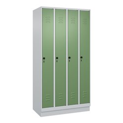 C+P Spind Classic PLUS, Sockel, 4 Abteile, 1950x1000x500mm, 7035/6011 Verschluss Sicherheits-Drehriegel 3 Garderobenhaken