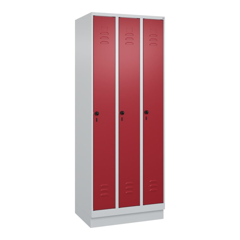 C+P Spind Classic PLUS, Sockel, 3 Abteile, 1950x750x500mm, 7035/3003 Verschluss Sicherheits-Drehriegel 3 Garderobenhaken