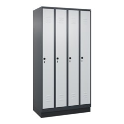 C+P Spind Classic PLUS, Sockel, 4 Abteile, 1950x1000x500mm, 7016/7035 Verschluss Sicherheits-Drehriegel 3 Garderobenhaken