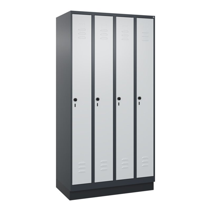 C+P Spind Classic PLUS, Sockel, 4 Abteile, 1950x1000x500mm, 7016/7035 Verschluss Sicherheits-Drehriegel 3 Garderobenhaken