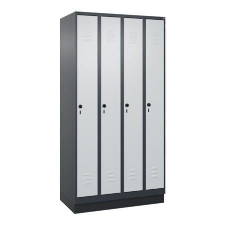 C+P Spind Classic PLUS, Sockel, 4 Abteile, 1950x1000x500mm, 7016/7035 Verschluss Sicherheits-Drehriegel 3 Garderobenhaken