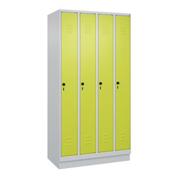 C+P Spind Classic PLUS, Sockel, 4 Abteile, 1950x1000x500mm, 7035/0024 Verschluss Sicherheits-Drehriegel 3 Garderobenhaken