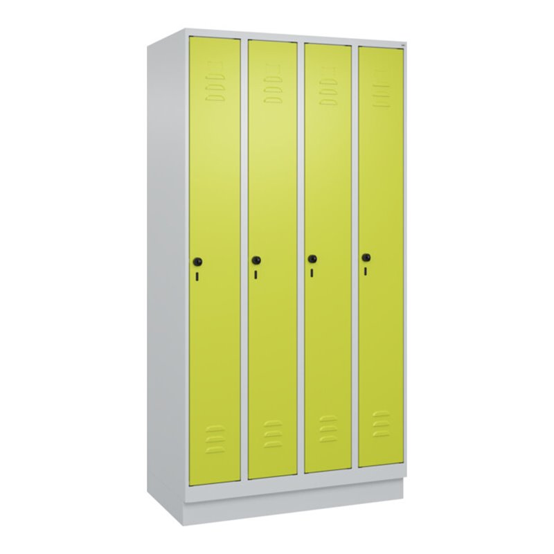 C+P Spind Classic PLUS, Sockel, 4 Abteile, 1950x1000x500mm, 7035/0024 Verschluss Sicherheits-Drehriegel 3 Garderobenhaken
