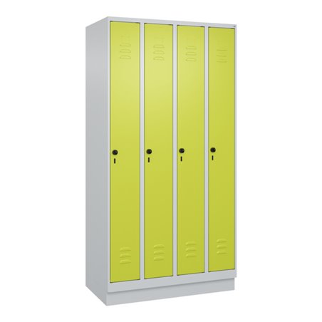 C+P Spind Classic PLUS, Sockel, 4 Abteile, 1950x1000x500mm, 7035/0024 Verschluss Sicherheits-Drehriegel 3 Garderobenhaken