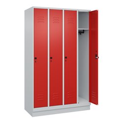 C+P Spind Classic PLUS, Sockel, 4 Abteile, 1950x1200x500mm, 7035/3020 Verschluss Sicherheits-Drehriegel 3 Garderobenhaken
