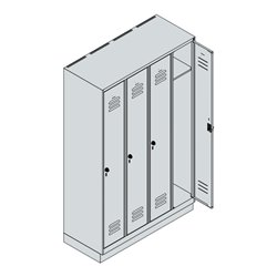 C+P Spind Classic PLUS, Sockel, 4 Abteile, 1950x1200x500mm, 7035/3020 Verschluss Sicherheits-Drehriegel 3 Garderobenhaken