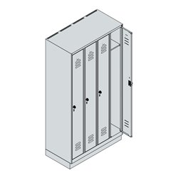 C+P Spind Classic PLUS, Sockel, 4 Abteile, 1950x1000x500mm, 7035/5012 Verschluss Sicherheits-Drehriegel 3 Garderobenhaken