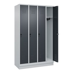 C+P Spind Classic PLUS, Sockel, 4 Abteile, 1950x1200x500mm, 7035/7016 Verschluss Sicherheits-Drehriegel 3 Garderobenhaken
