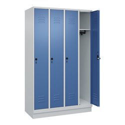C+P Spind Classic PLUS, Sockel, 4 Abteile, 1950x1200x500mm, 7035/5023 Verschluss Sicherheits-Drehriegel 3 Garderobenhaken