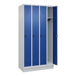C+P Spind Classic PLUS, Sockel, 4 Abteile, 1950x1000x500mm, 7035/5010 Verschluss Sicherheits-Drehriegel 3 Garderobenhaken