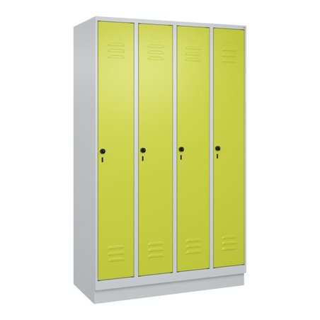 C+P Spind Classic PLUS, Sockel, 4 Abteile, 1950x1200x500mm, 7035/0024 Verschluss Sicherheits-Drehriegel 3 Garderobenhaken