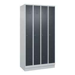 C+P Spind Classic PLUS, Sockel, 4 Abteile, 1950x1000x500mm, 7035/7016 Verschluss Zylinderschloss 3 Garderobenhaken