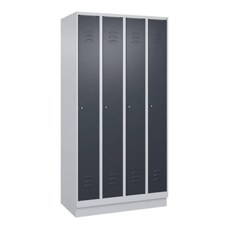 C+P Spind Classic PLUS, Sockel, 4 Abteile, 1950x1000x500mm, 7035/7016 Verschluss Zylinderschloss 3 Garderobenhaken