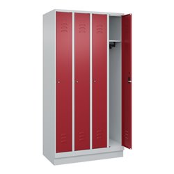 C+P Spind Classic PLUS, Sockel, 4 Abteile, 1950x1000x500mm, 7035/3003 Verschluss Zylinderschloss 3 Garderobenhaken