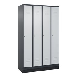 C+P Spind Classic PLUS, Sockel, 4 Abteile, 1950x1200x500mm, 7016/7035 Verschluss Zylinderschloss 3 Garderobenhaken