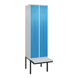 C+P Z-Spind Classic PLUS, Bank, 4 Fächer, 2120x600x815mm, 7035/5012 Verschluss Zylinderschloss Sitzbanktyp auskragend Material S