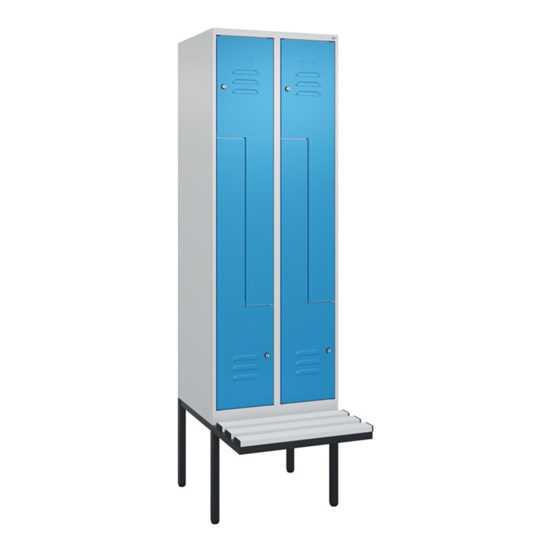 C+P Z-Spind Classic PLUS, Bank, 4 Fächer, 2120x600x815mm, 7035/5012 Verschluss Zylinderschloss Sitzbanktyp auskragend Material S