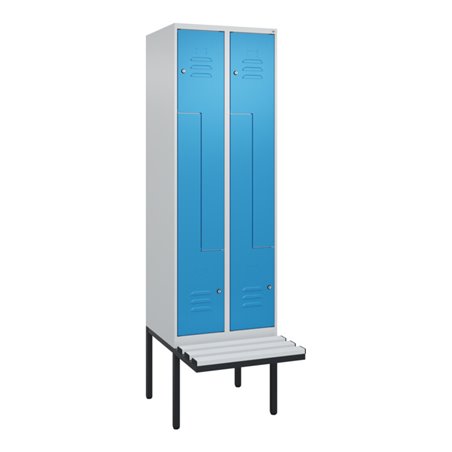 C+P Z-Spind Classic PLUS, Bank, 4 Fächer, 2120x600x815mm, 7035/5012 Verschluss Zylinderschloss Sitzbanktyp auskragend Material S