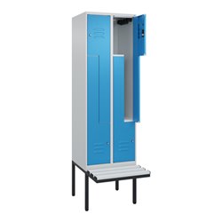 C+P Z-Spind Classic PLUS, Bank, 4 Fächer, 2120x600x815mm, 7035/5012 Verschluss Zylinderschloss Sitzbanktyp auskragend Material S