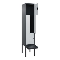 C+P Z-Spind Classic PLUS, Bank, 2 Fächer, 2120x400x815mm, 7016/7035 Verschluss Zylinderschloss Sitzbanktyp auskragend Material S