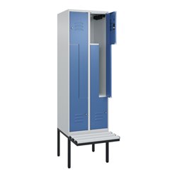 C+P Z-Spind Classic PLUS, Bank, 4 Fächer, 2120x600x815mm, 7035/5023 Verschluss Zylinderschloss Sitzbanktyp auskragend Material S