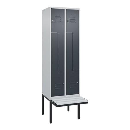 C+P Z-Spind Classic PLUS, Bank, 4 Fächer, 2120x600x815mm, 7035/7016 Verschluss Zylinderschloss Sitzbanktyp auskragend Material S