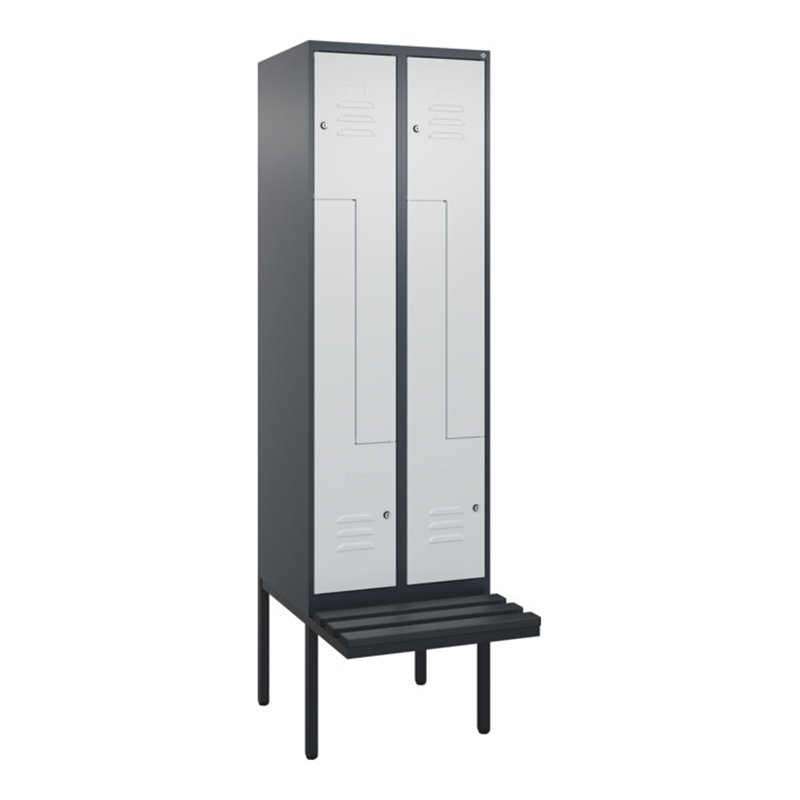 C+P Z-Spind Classic PLUS, Bank, 4 Fächer, 2120x600x815mm, 7016/7035 Verschluss Zylinderschloss Sitzbanktyp auskragend Material S