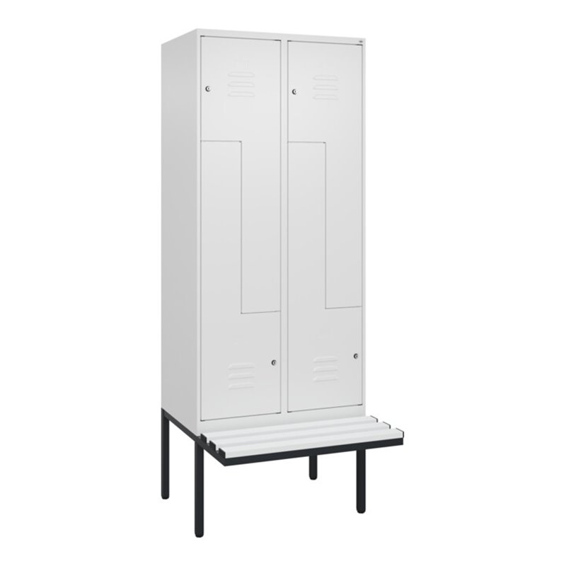 C+P Z-Spind Classic PLUS, Bank, 4 Fächer, 2120x800x815mm, 9016/9016 Verschluss Zylinderschloss Sitzbanktyp auskragend Material S