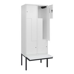 C+P Z-Spind Classic PLUS, Bank, 4 Fächer, 2120x800x815mm, 9016/9016 Verschluss Zylinderschloss Sitzbanktyp auskragend Material S