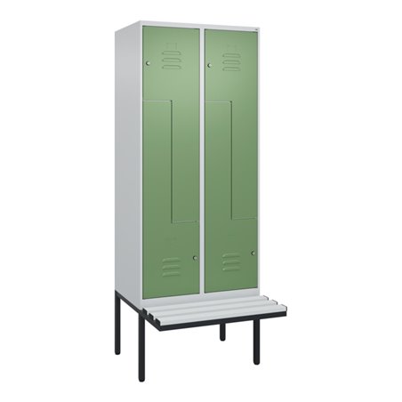 C+P Z-Spind Classic PLUS, Bank, 4 Fächer, 2120x800x815mm, 7035/6011 Verschluss Zylinderschloss Sitzbanktyp auskragend Material S