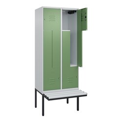 C+P Z-Spind Classic PLUS, Bank, 4 Fächer, 2120x800x815mm, 7035/6011 Verschluss Zylinderschloss Sitzbanktyp auskragend Material S