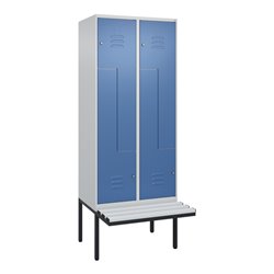 C+P Z-Spind Classic PLUS, Bank, 4 Fächer, 2120x800x815mm, 7035/5023 Verschluss Zylinderschloss Sitzbanktyp auskragend Material S