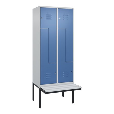 C+P Z-Spind Classic PLUS, Bank, 4 Fächer, 2120x800x815mm, 7035/5023 Verschluss Zylinderschloss Sitzbanktyp auskragend Material S