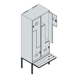 C+P Z-Spind Classic PLUS, Bank, 4 Fächer, 2120x800x815mm, 7035/5023 Verschluss Zylinderschloss Sitzbanktyp auskragend Material S