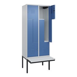 C+P Z-Spind Classic PLUS, Bank, 4 Fächer, 2120x800x815mm, 7035/5023 Verschluss Zylinderschloss Sitzbanktyp auskragend Material S