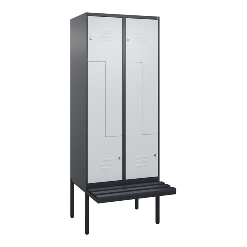 C+P Z-Spind Classic PLUS, Bank, 4 Fächer, 2120x800x815mm, 7016/7035 Verschluss Zylinderschloss Sitzbanktyp auskragend Material S