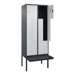 C+P Z-Spind Classic PLUS, Bank, 4 Fächer, 2120x800x815mm, 7016/7035 Verschluss Zylinderschloss Sitzbanktyp auskragend Material S