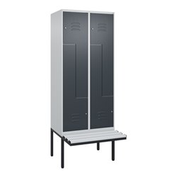 C+P Z-Spind Classic PLUS, Bank, 4 Fächer, 2120x800x815mm, 7035/7016 Verschluss Zylinderschloss Sitzbanktyp auskragend Material S